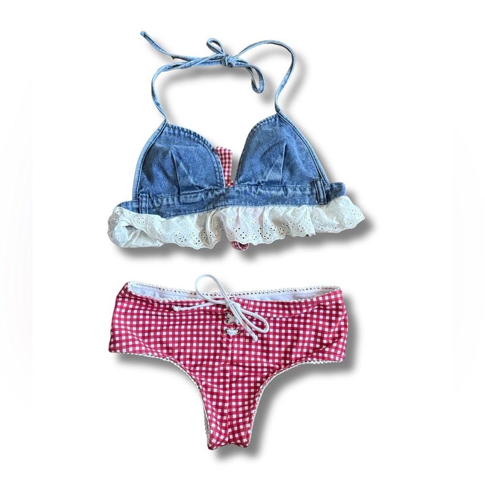 Denim Gingham Bikini Costume Set – Dorothy / Cowgirl Halloween / Festival - M